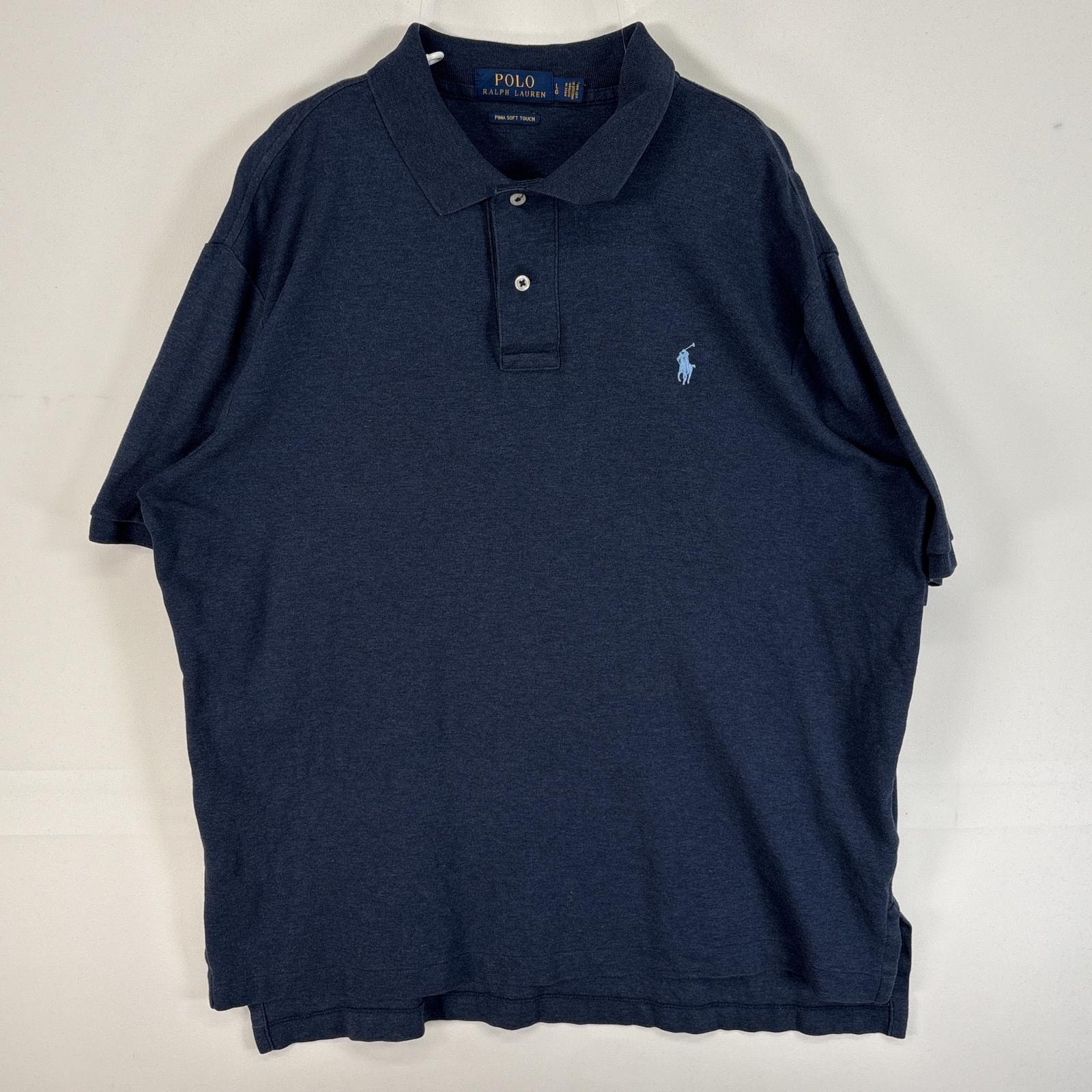 古着 ポロ・ラルフローレン POLO RALPH LAUREN 半袖 ポロシャツ ロゴ 刺繍 2ボタン L  ネイビー 無地 メンズ