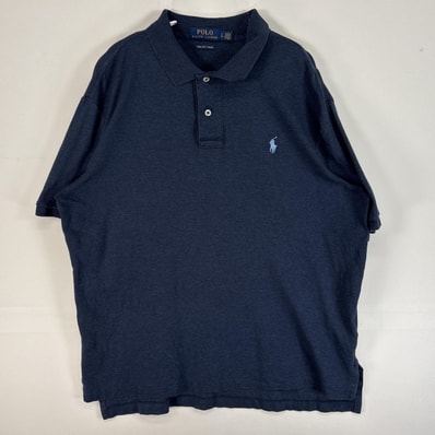 古着 ポロ・ラルフローレン POLO RALPH LAUREN 半袖 ポロシャツ ロゴ 刺繍 2ボタン L ネイビー 無地 メンズ
