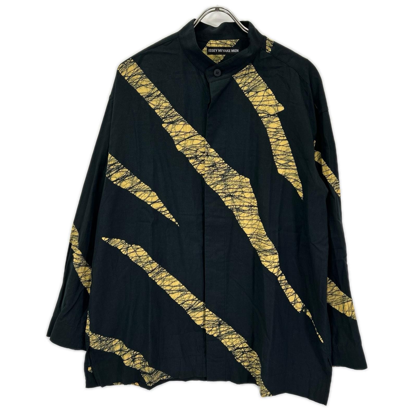 イッセイミヤケメン 19AW ブラック×イエロー ME93FJ042 ロウケツ染め バンドカラーシャツ 2