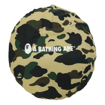 A BATHING APE アベイシングエイプ 1ST ABC CAMO CIRCLE FLUFFY BEADS CUSHION ファースト カモ サークル フラッフィー ビーズクッション イエロー系 マルチカラー系【美品】【中古】