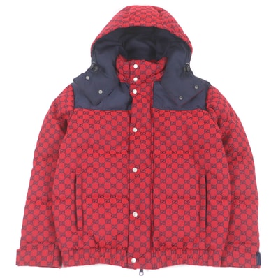 極美品 グッチ GGキャンバス ダウンジャケット レッド 44 762559