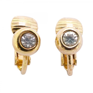 【6jdb0521】クリスチャンディオール イヤリング GPメッキ ラインストーン ゴールド【中古】レディース