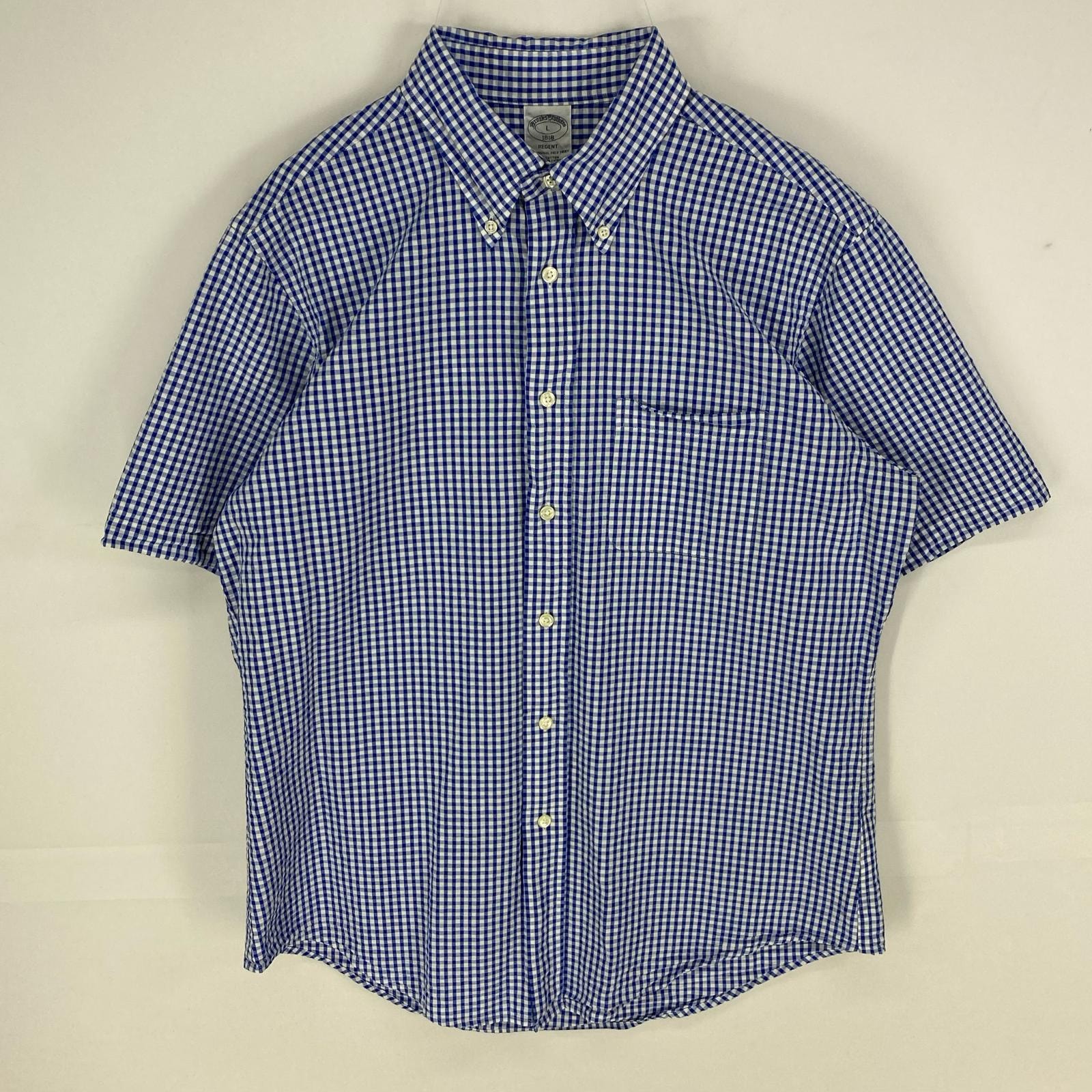 古着 ブルックスブラザーズ Brooks Brothers 半袖シャツ ボタンダウン ワッフル ショートスリーブ L  ブルー系 チェック メンズ