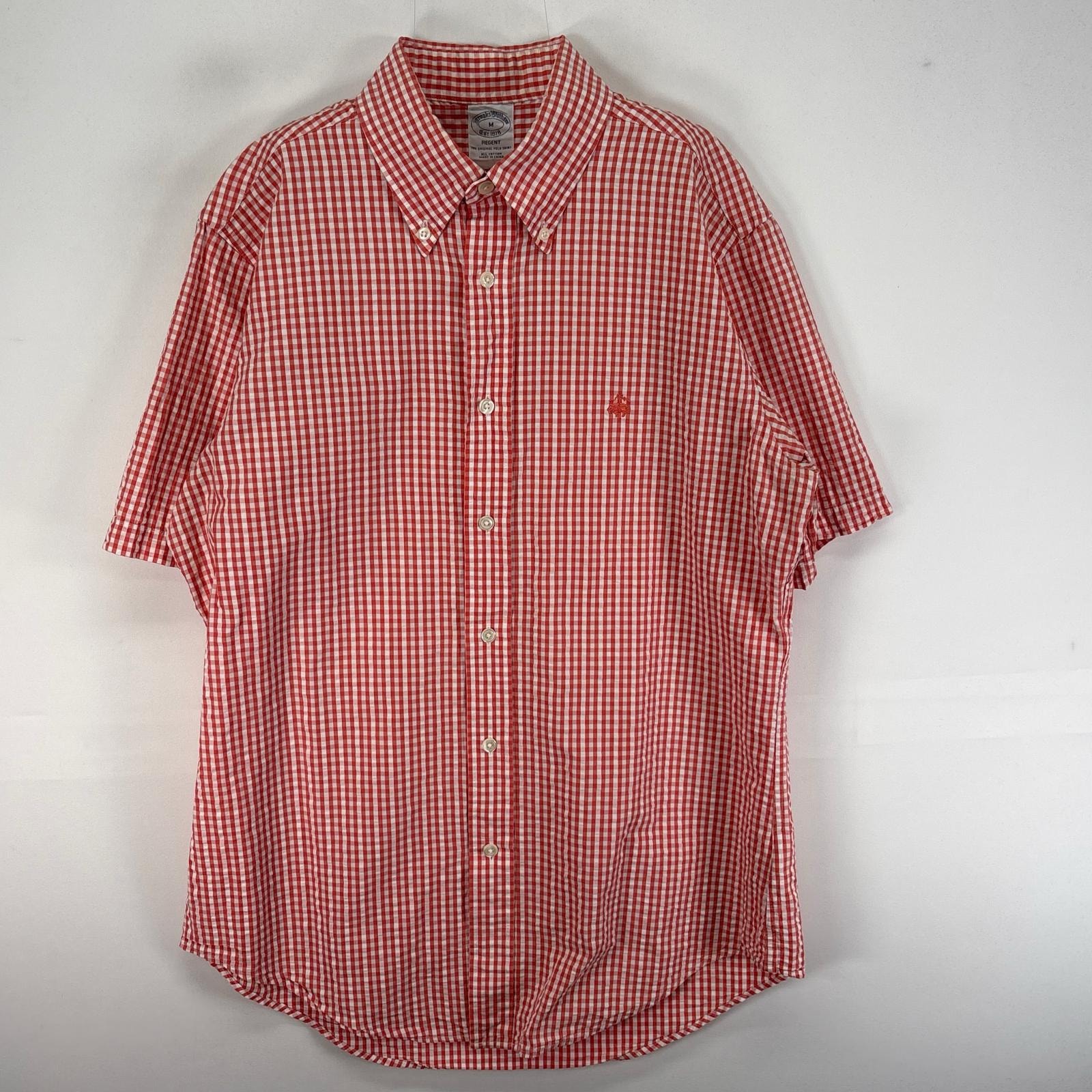 古着 ブルックスブラザーズ Brooks Brothers シアサッカー 半袖シャツ ワンポ M  オレンジ系 チェック メンズ