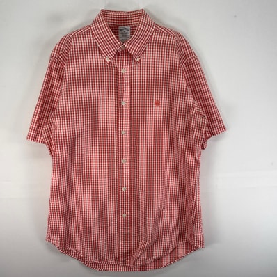 古着 ブルックスブラザーズ Brooks Brothers シアサッカー 半袖シャツ ワンポ M オレンジ系 チェック メンズ
