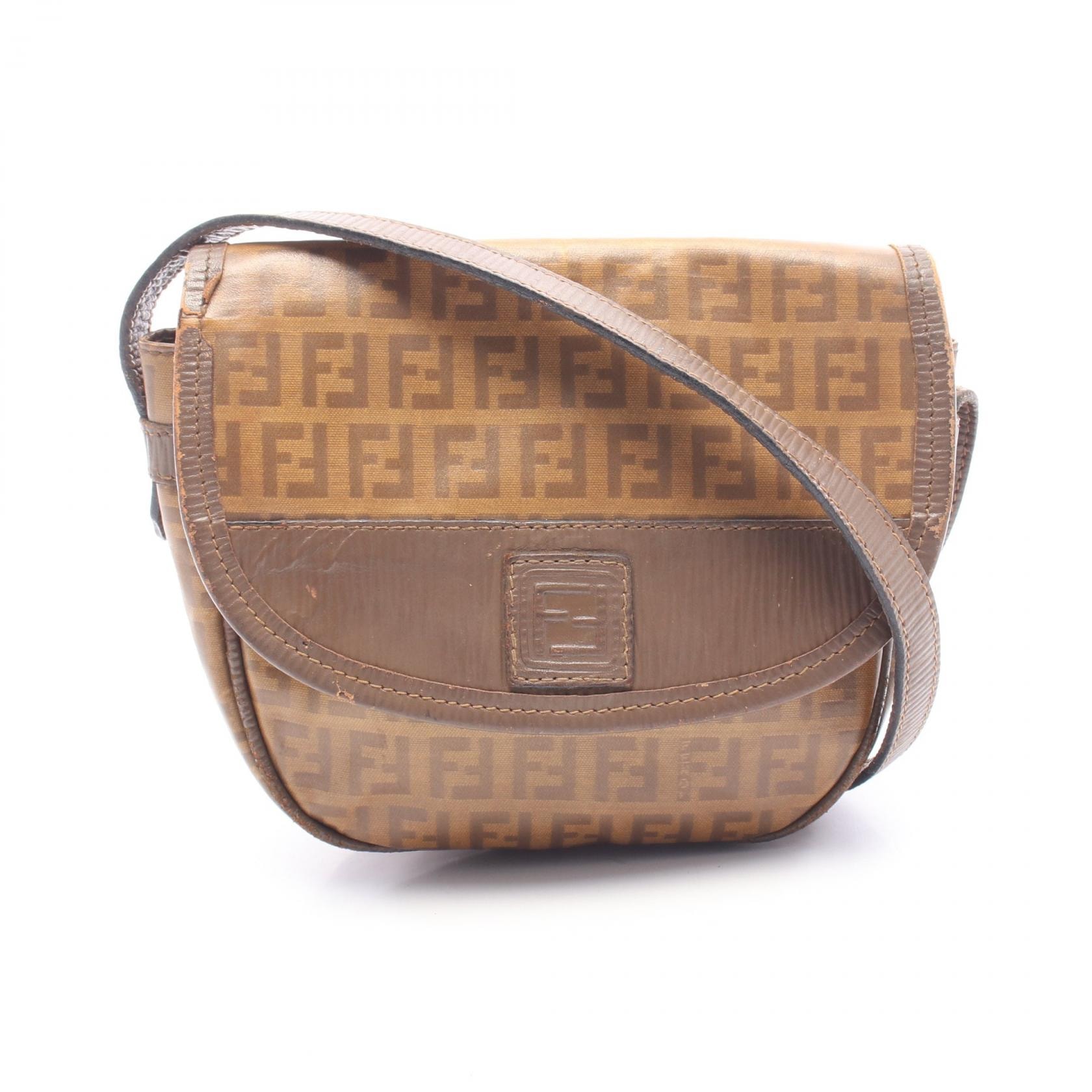 フェンディ FENDI ズッカ ショルダーバッグ バッグ PVCコーティングキャンバス レザー レディース ブラウン系 【中古】