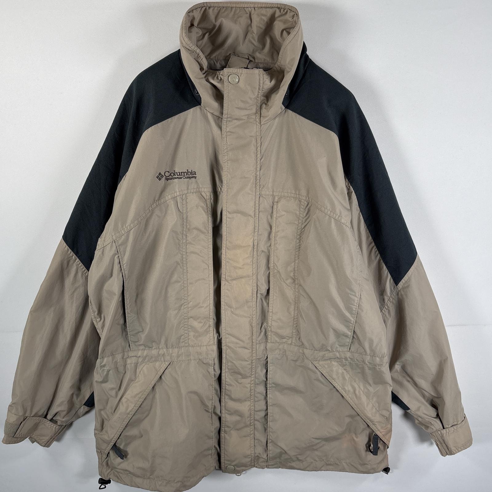 古着 コロンビア Columbia マウンテンパーカー フルジップ ウエストドローコード ワンポイントロゴ Double Whammy L  ベージュ メンズ