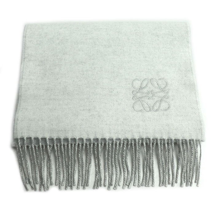 ロエベ（LOEWE）バイカラースカーフ　バイカラーマフラー　グレー×ホワイト LOEWE - ロエベ LOEWE マフラー バイカラー アナグラム刺繍 スカーフ