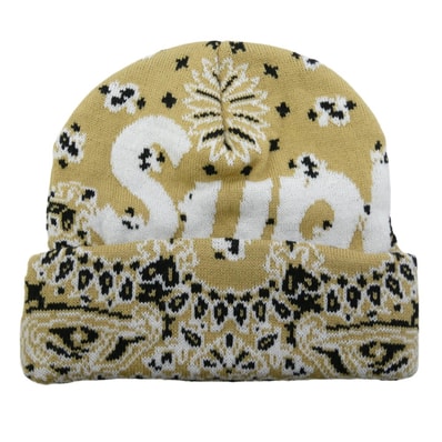 Supreme シュプリーム ニットキャップ 24AW Bandana Big Logo Beanie バンダナ ビッグロゴ ビーニー ニット帽 キャップ ベージュ系【中古】
