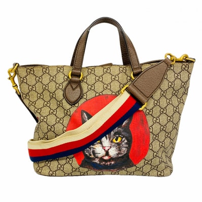 【6dd5164-k】グッチ ハンドバッグ GGスプリーム 473887 PVC ブラウン レッド ゴールド金具 2wayバッグ【中古】レディース