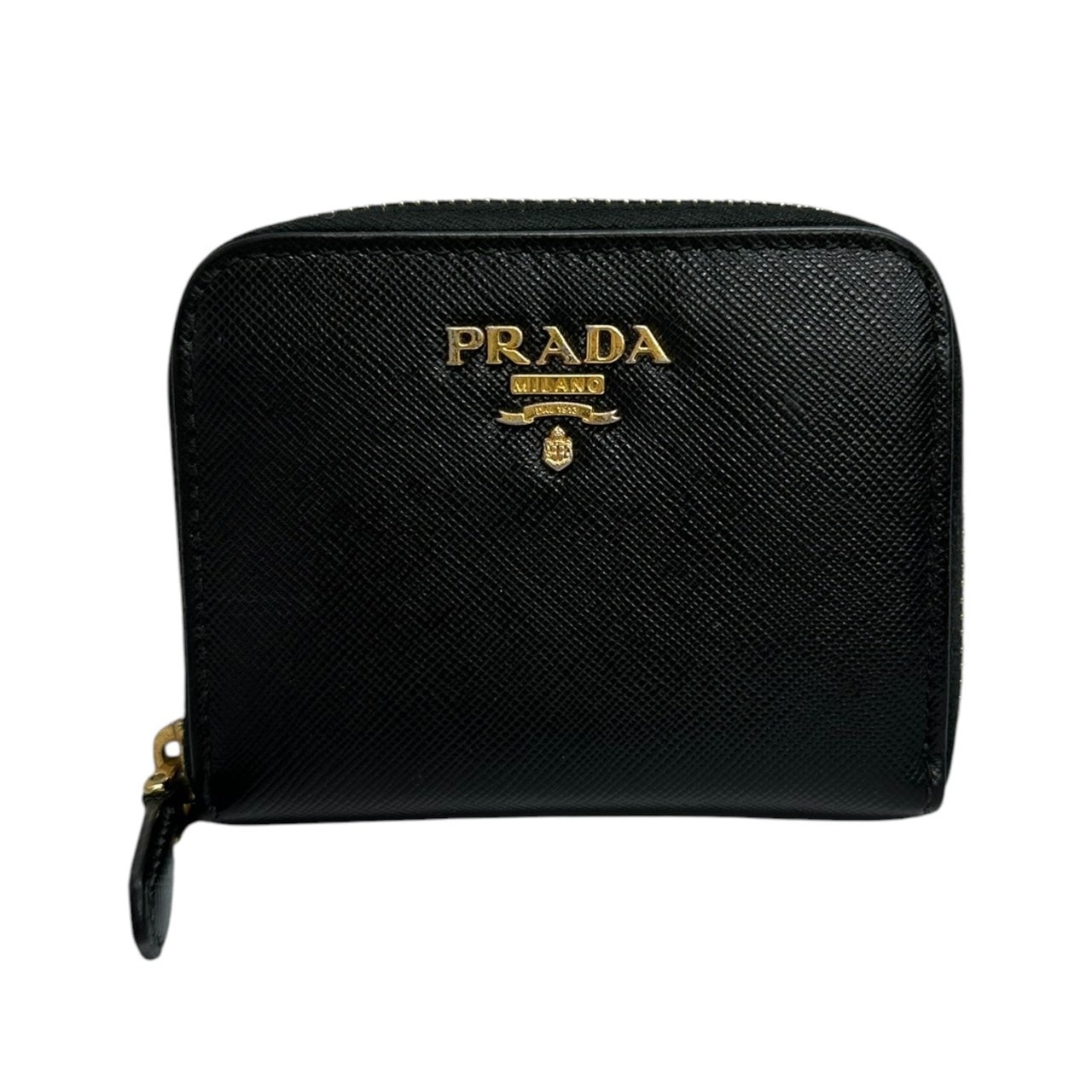 美品 PRADA プラダ サフィアーノ ブラック ゴールド金具 レザー コインケース S1-00116 【中古】