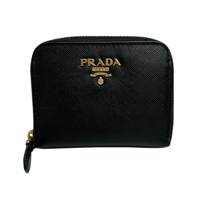 美品 PRADA プラダ サフィアーノ ブラック ゴールド金具 レザー コインケース S1-00116 【中古】