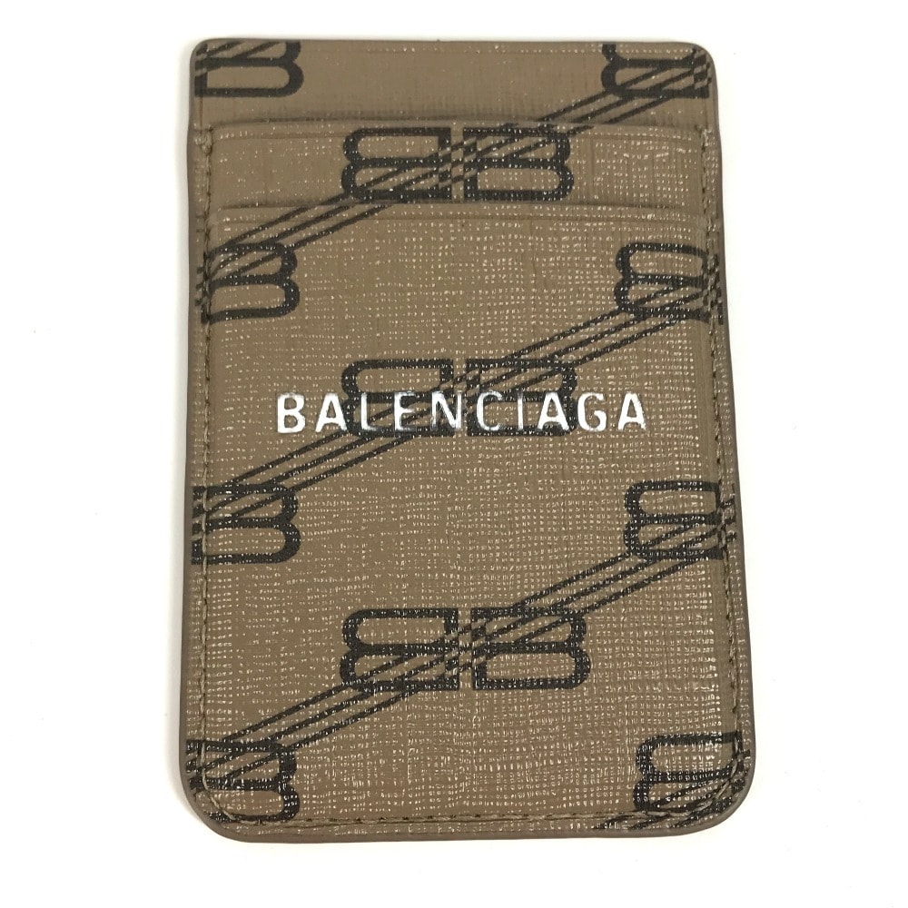 バレンシアガ BALENCIAGA ロゴ  magsafe マグセーフ 675835 名刺入れ パスケース スマホ カードケース レザー ブラウン 美品