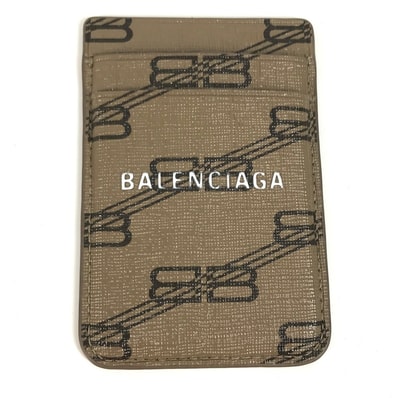 バレンシアガ BALENCIAGA ロゴ magsafe マグセーフ 675835 名刺入れ パスケース スマホ カードケース レザー ブラウン 美品