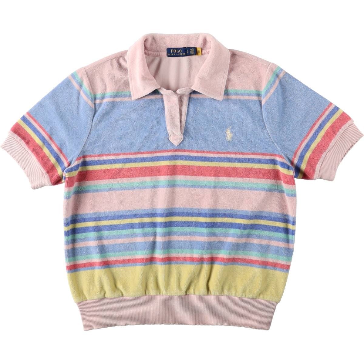 古着 ラルフローレン Ralph Lauren POLO RALPH LAUREN マルチボーダー スキッパーカラー パイル地 半袖 ボーダー ポロシャツ レディースL相当/eaa668432