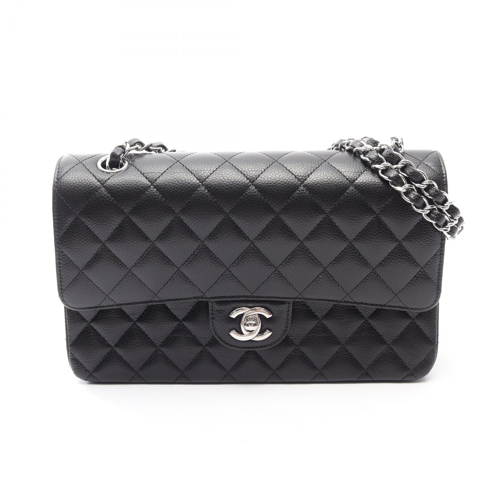 シャネル CHANEL マトラッセ Wフラップ ショルダーバッグ バッグ キャビアスキン(グレインドカーフ) レディース ブラック系 A01112 【中古】