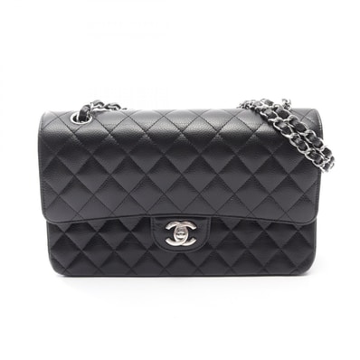 シャネル CHANEL マトラッセ Wフラップ ショルダーバッグ バッグ キャビアスキン(グレインドカーフ) レディース ブラック系 A01112 【中古】
