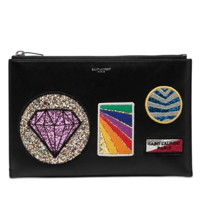 サンローラン グリッターワッペン クラッチバッグ セカンドバッグ GBL375950 ブラック マルチカラー レザー レディース SAINT LAURENT 【中古】