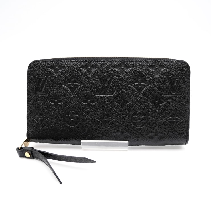 LOUIS VUITTON(ルイ・ヴィトン)ポルトフォイユ・クレマンス モノグラム・アンプラント 長財布 ブラック レザー ゴールド金具 レディース【中古】