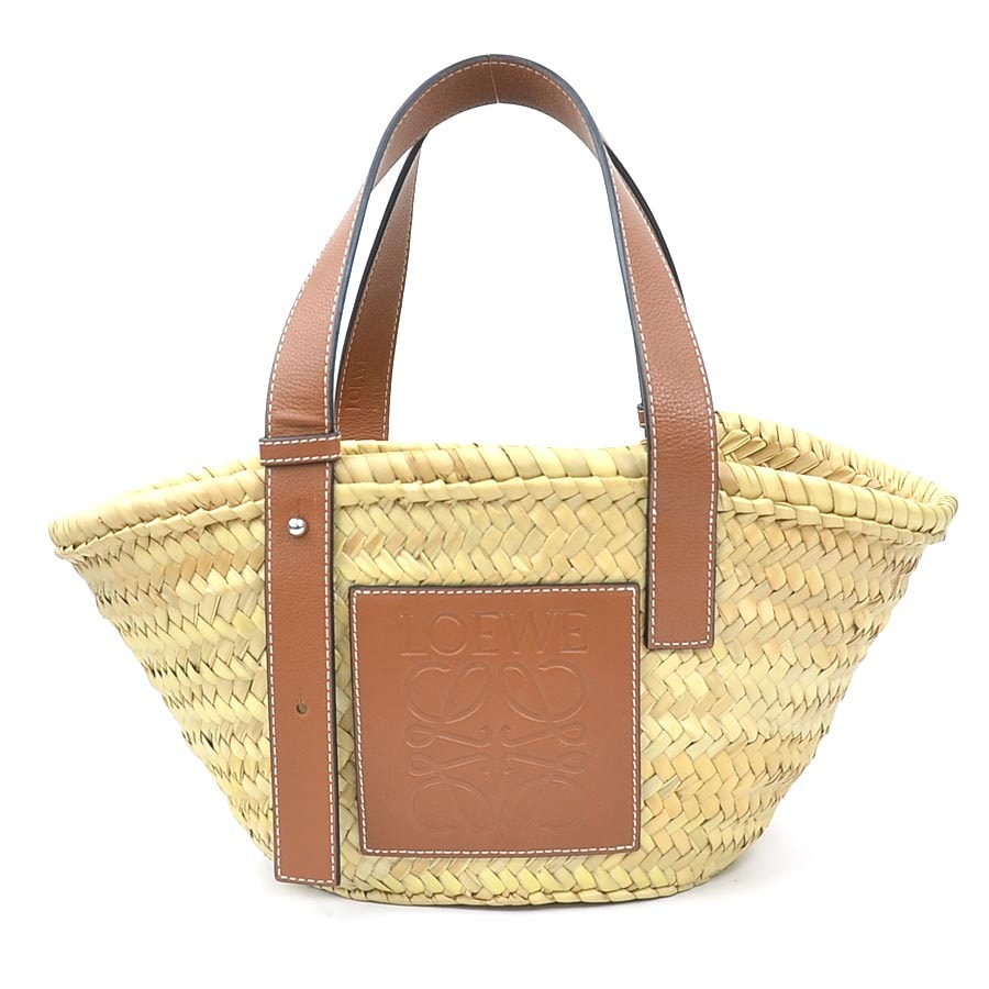 ロエベ LOEWE ハンドバッグ カゴバッグ バスケット スモール ストロー/レザー ナチュラル×ブラウン レディース【中古】 h31477a