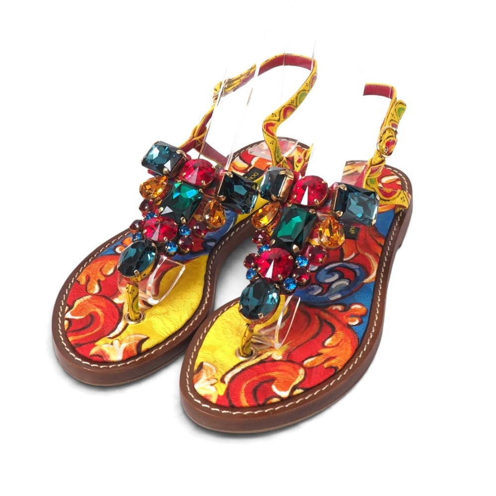 DOLCE&GABBANA ドルチェアンドガッバーナ マヨリカ サンダル サイズ35 ビジュー装飾 トングサンダル 靴 イタリア製 ブランド古着【中古】20261015/RB1118