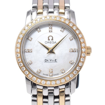オメガ OMEGA 4375.75.00 デビルプレステージ ベゼルダイヤ ホワイトシェル クォーツ レディース 良品 保証書付き 腕時計 R#149255