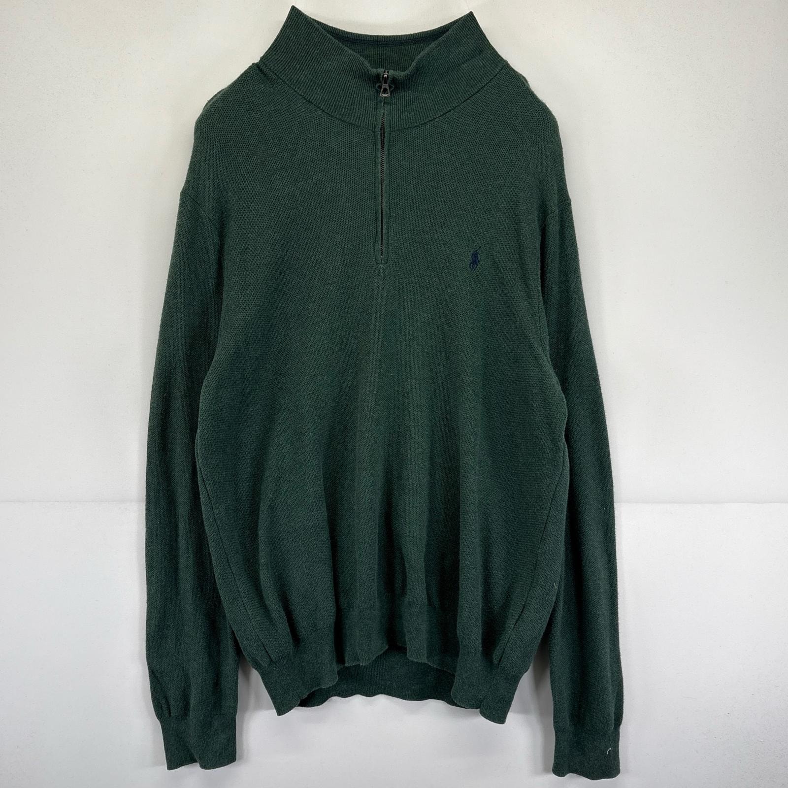 古着 ポロ・ラルフローレン POLO RALPH LAUREN ニット 大きいサイズ ハーフジップ プルオーバー ワンポイントロゴ 2XL  グリーン メンズ