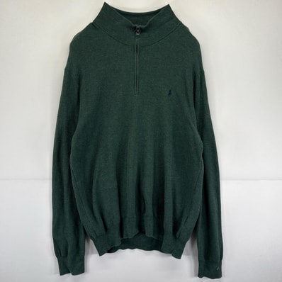 古着 ポロ・ラルフローレン POLO RALPH LAUREN ニット 大きいサイズ ハーフジップ プルオーバー ワンポイントロゴ 2XL グリーン メンズ