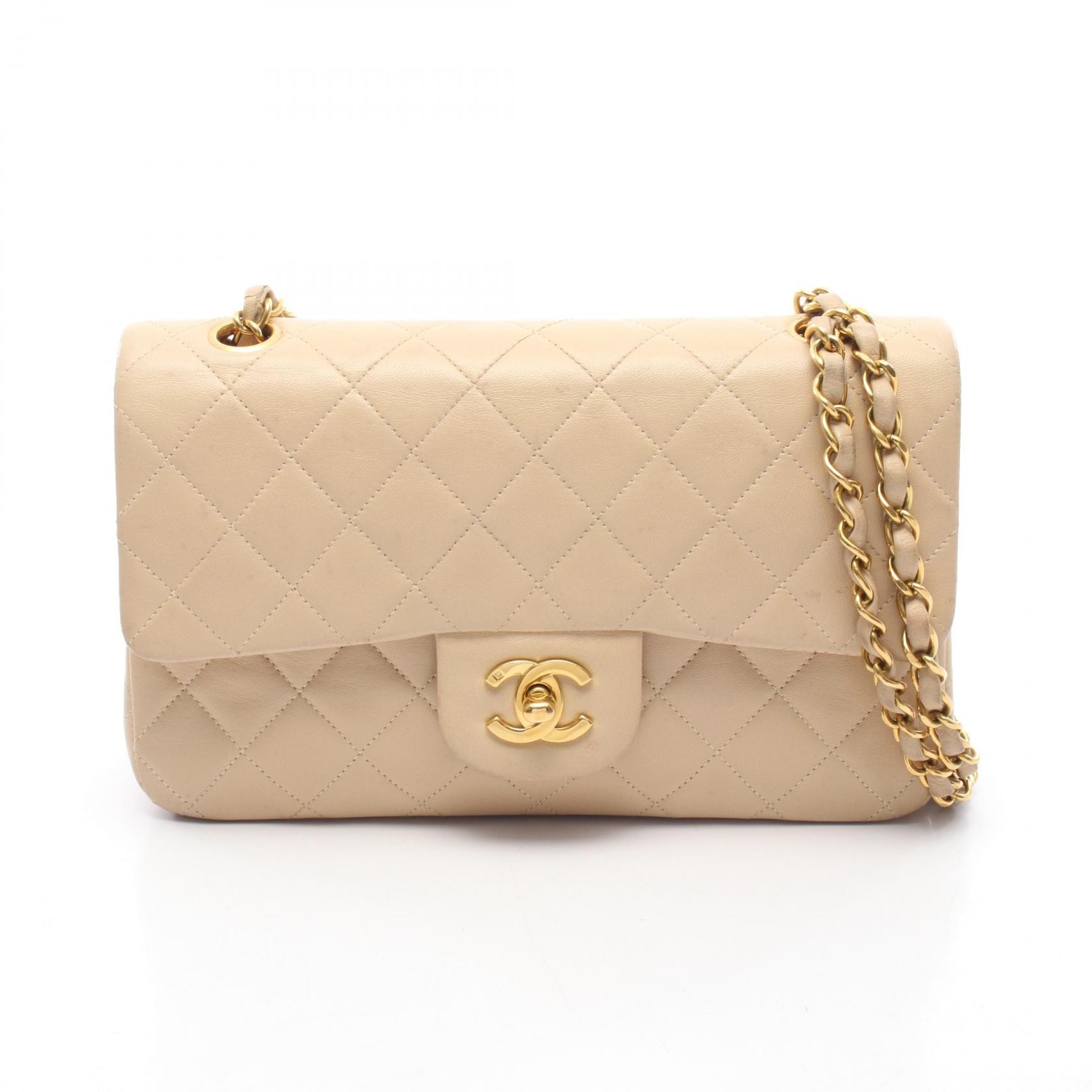 シャネル CHANEL マトラッセ Wフラップ ショルダーバッグ バッグ ラムスキン(羊革) レディース ベージュ系 A01113 【中古】