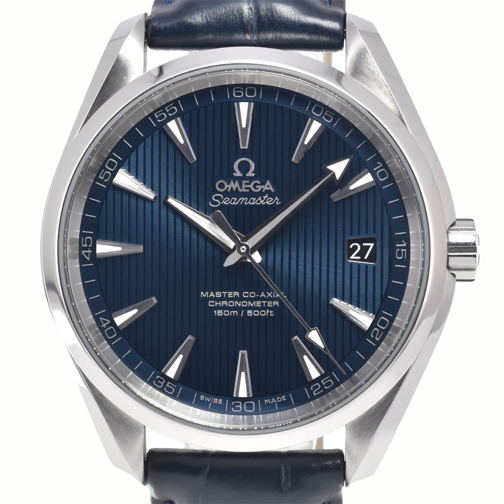 オメガ OMEGA 231.13.42.21.03.001 シーマスター アクアテラ ブルー 自動巻き メンズ 美品 腕時計 I#147766