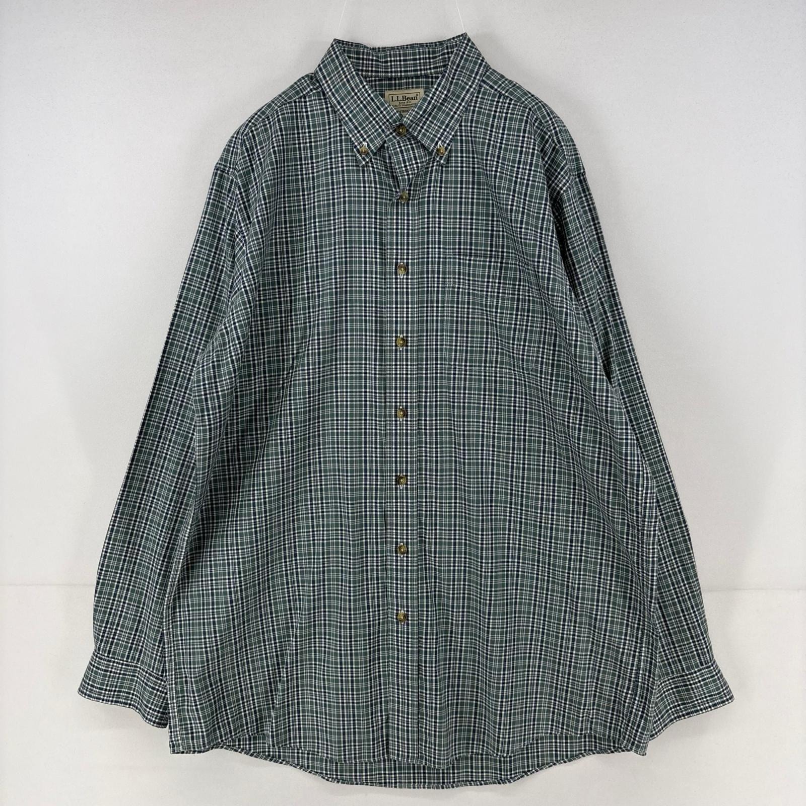 古着 エルエルビーン L.L.Bean 長袖シャツ 胸ポケット チェック ボタンダウンシャツ L グリーン系 チェック メンズ