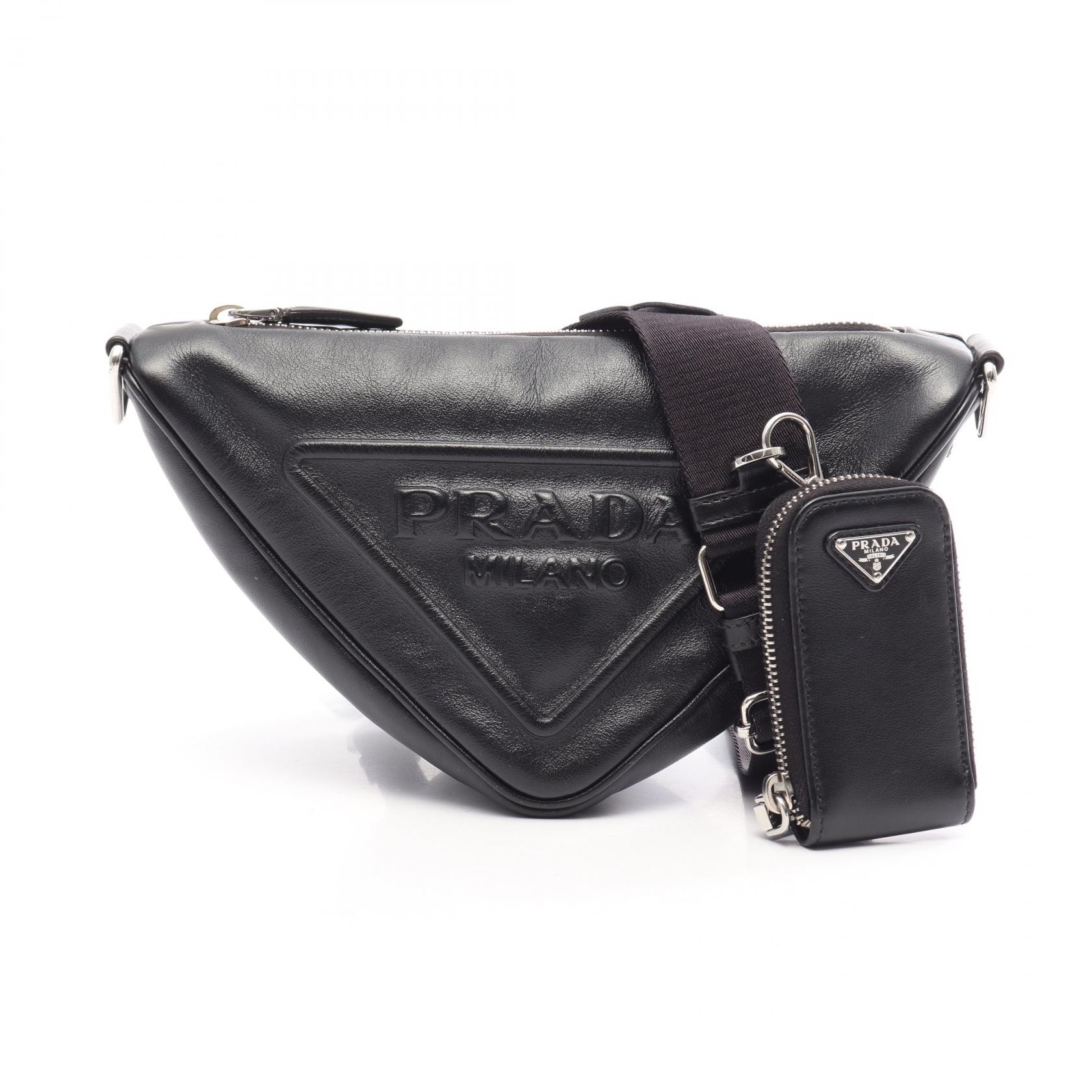 プラダ PRADA トライアングル ショルダーバッグ バッグ レザー レディース ブラック系 【中古】