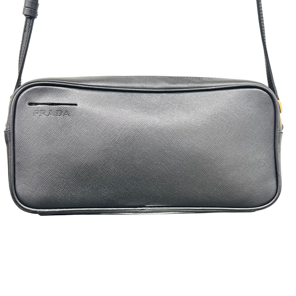 PRADA 美品 プラダ ワンショルダーバッグ サフィアーノレザー BT0077 レザー ブラック ロゴ セミショルダーバッグ ポーチ ハンドバッグ ABランク 鑑定済 中古 プラダバッグ【完売注意】【一点限り】【鑑定済】