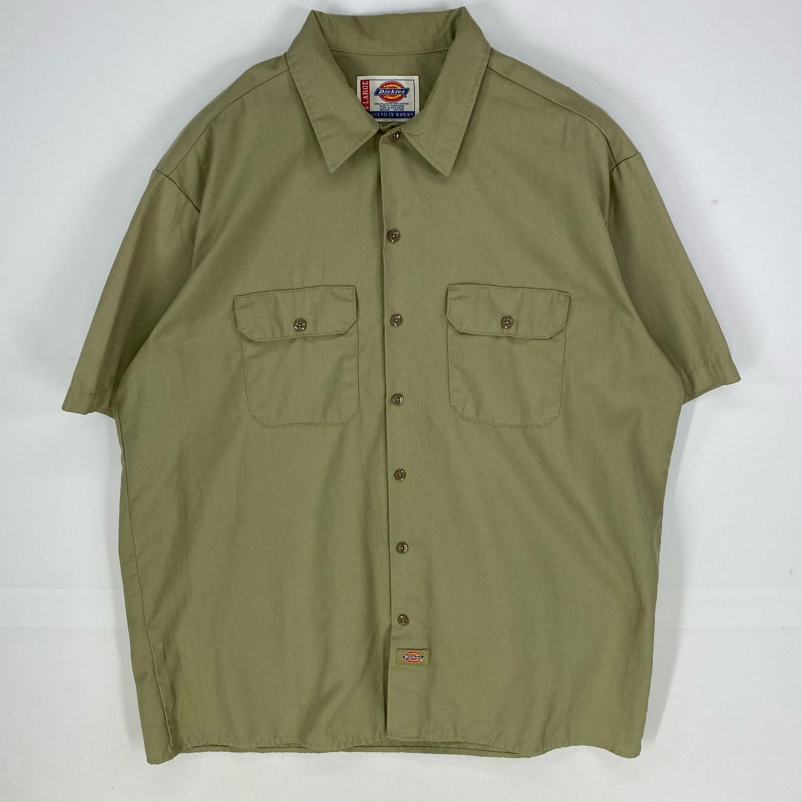 古着 ディッキーズ Dickies 半袖シャツ 胸ポケット ワークシャツ 大きいサイズ XL ベージュ系 無地 メンズ