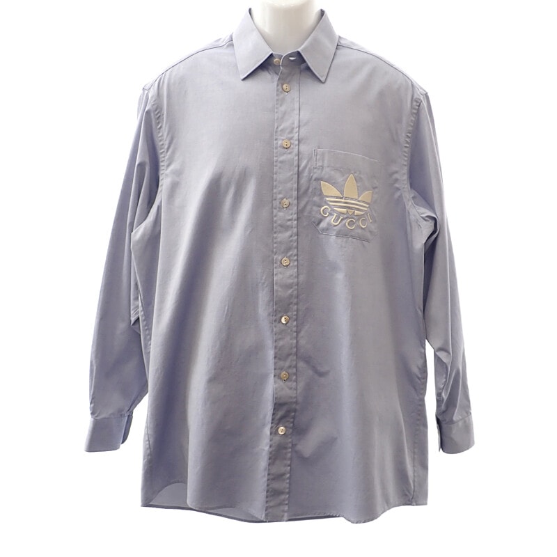 グッチ GUCCI フィラフィルシャツ アディダスコラボ 44 691521 長袖シャツ コットン ブルー メンズ【中古】【Aランク】