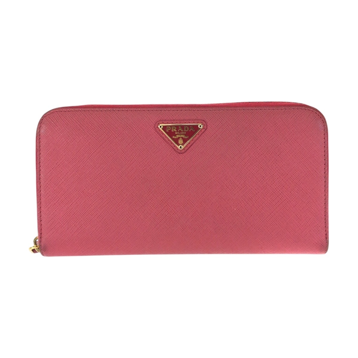 PRADA プラダ サフィアーノ 三角ロゴプレート ピンク ゴールド金具 レザー 長財布 ラウンドファスナー 602916 【中古】