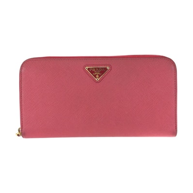 PRADA プラダ サフィアーノ 三角ロゴプレート ピンク ゴールド金具 レザー 長財布 ラウンドファスナー 602916 【中古】