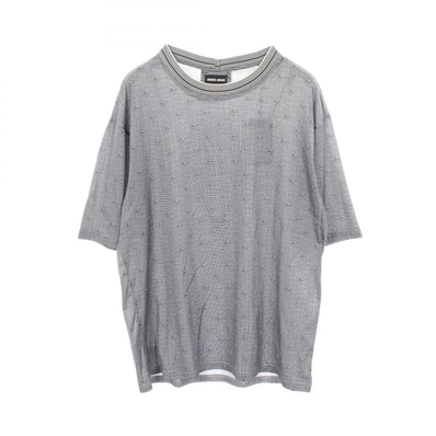 ジョルジオアルマーニ GIORGIO ARMANI ロゴ総柄 半袖Tシャツ 衣料品 トップス コットン メンズ ネイビー系 【中古】