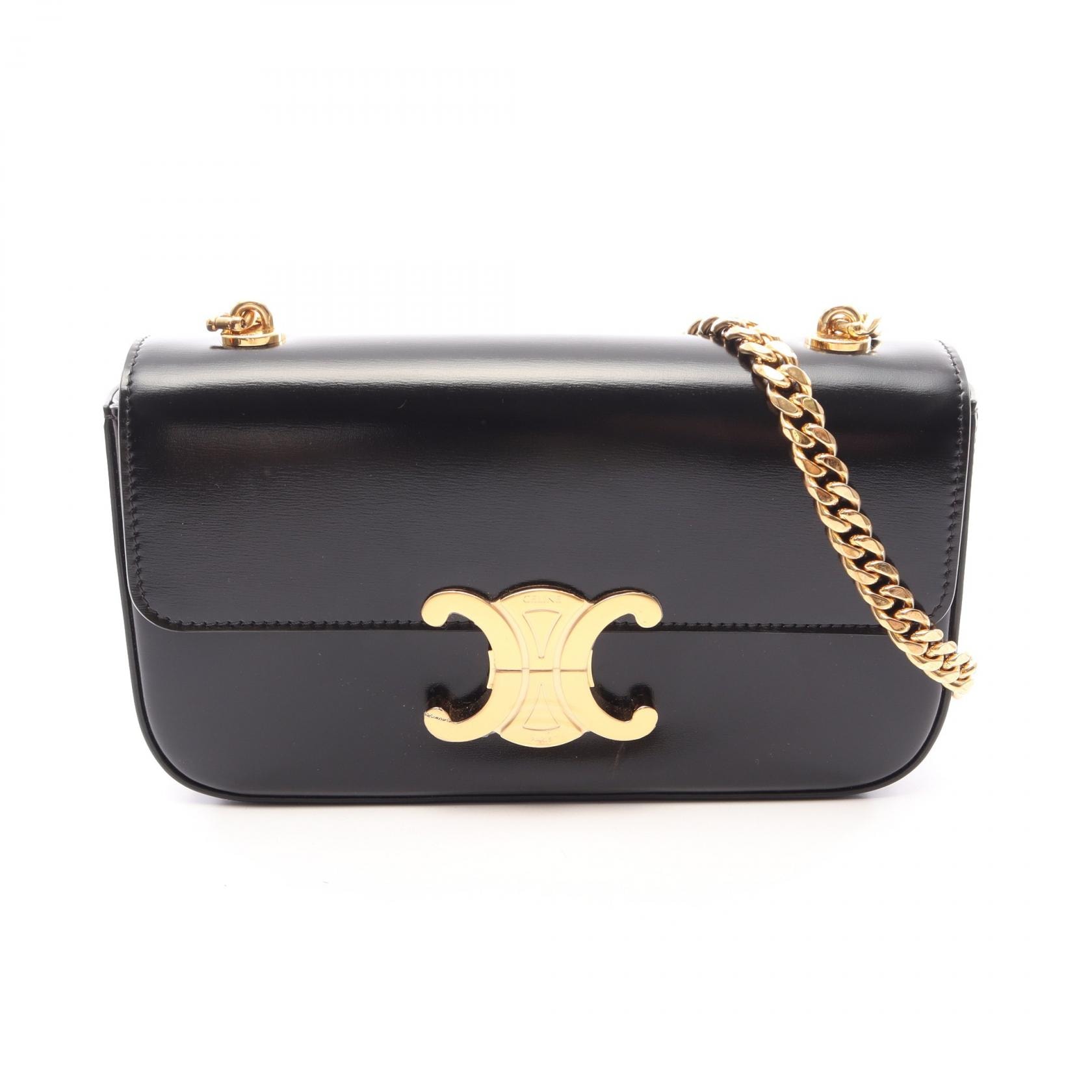 セリーヌ CELINE クロード トリオンフ ショルダーバッグ バッグ レザー レディース ブラック系 【中古】