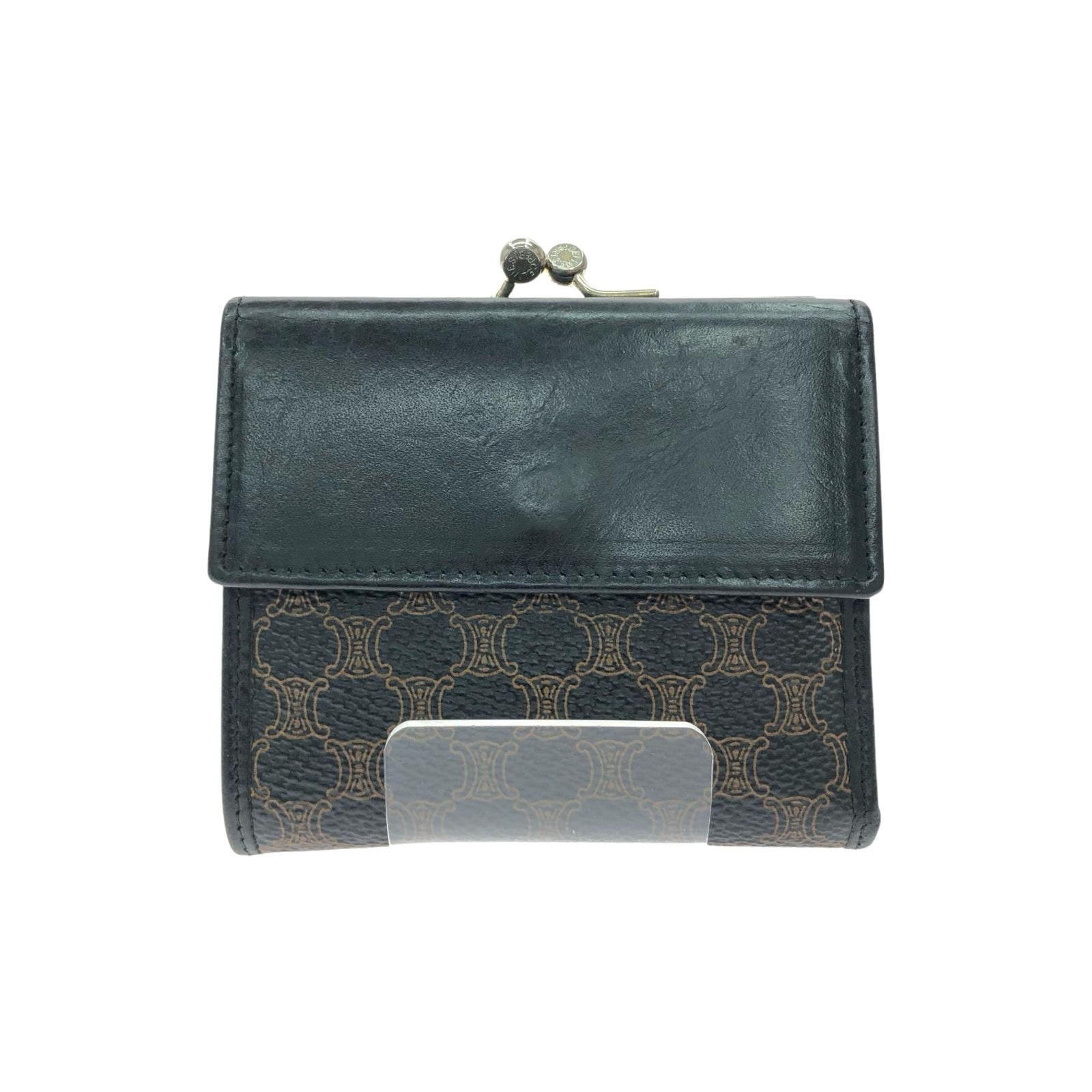 CELINE セリーヌ レディース 二つ折り財布 マカダム柄 がま口 オールドセリーヌ ヴィンテージ M/99/1 ブラウン/ブラック