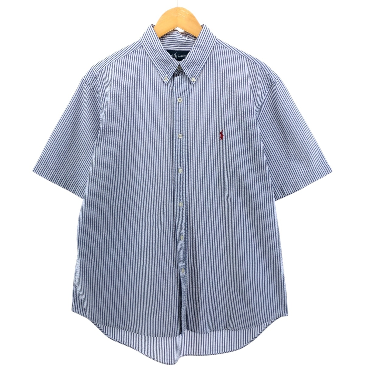 古着 ラルフローレン Ralph Lauren CLASSIC FIT シアサッカー 半袖 ボタンダウン ストライプシャツ メンズL相当/eaa552720