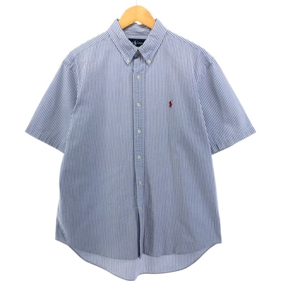 古着 ラルフローレン Ralph Lauren CLASSIC FIT シアサッカー 半袖 ボタンダウン ストライプシャツ メンズL相当/eaa552720