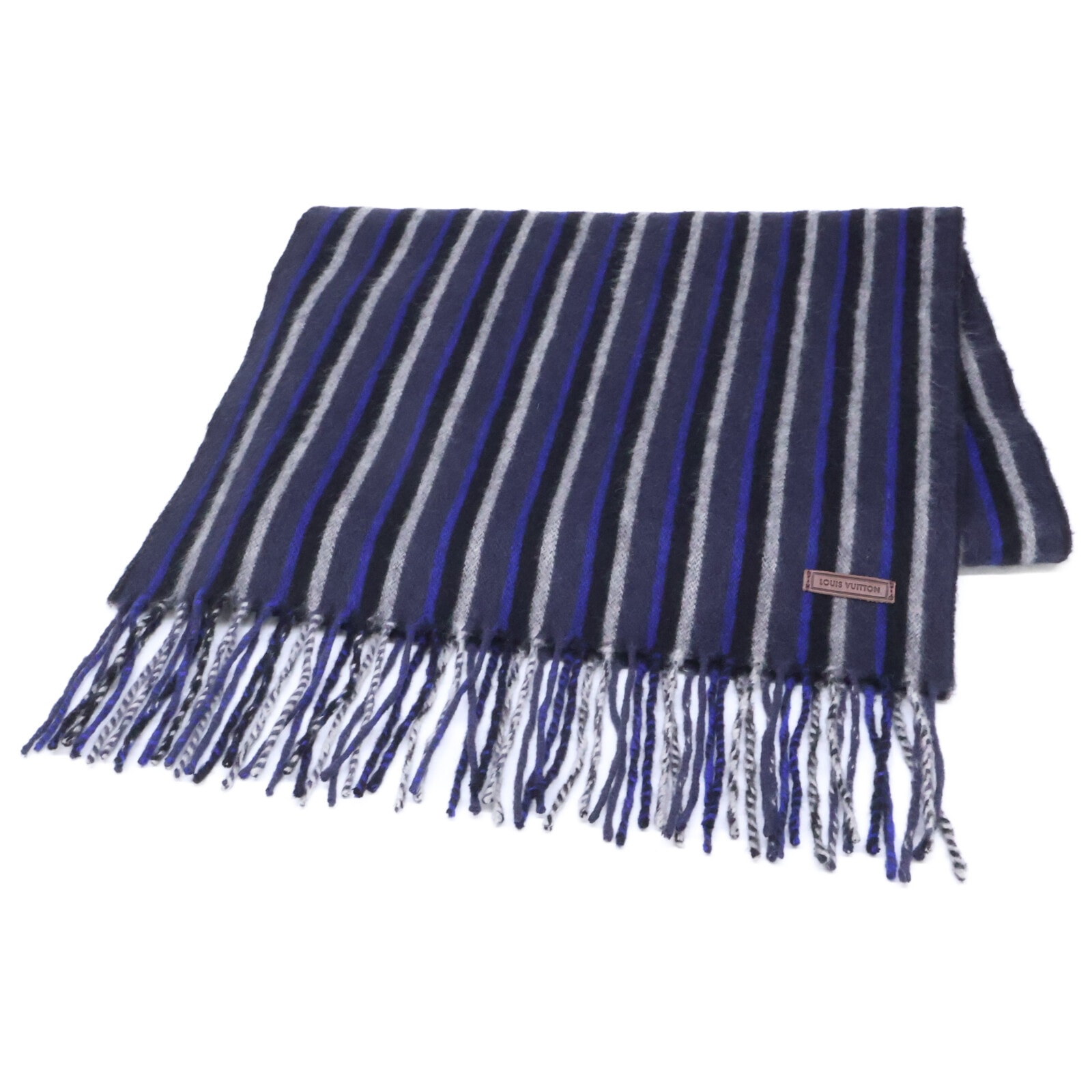 ルイヴィトン 【美品/国内正規】ロゴレザータグ カシミヤ混ウール ストライプ フリンジ