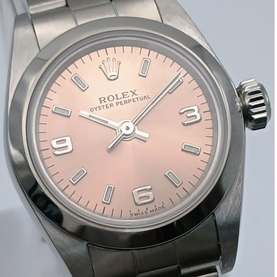 ROLEX ロレックス オイスターパーペチュアル pink 369 24mm ホワイトバー U番 腕時計 67180 ステンレススチール ピンク レディース【中古】
