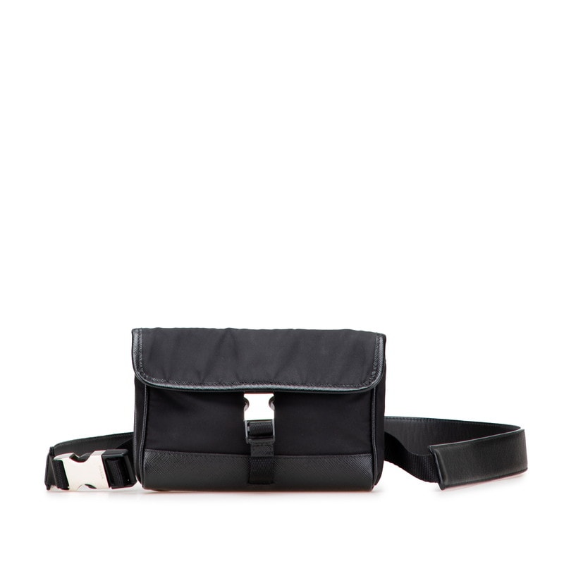 プラダ ロゴ ウエストバッグ ブラック ナイロン レザー レディース PRADA 【中古】