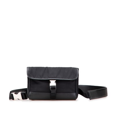 プラダ ロゴ ウエストバッグ ブラック ナイロン レザー レディース PRADA 【中古】