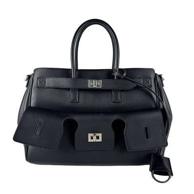 バレンシアガ BALENCIAGA ハンドバッグ ショルダーバッグ ベルエア キャリーオール ミディアム レザー ブラック レディース【中古】 z10901