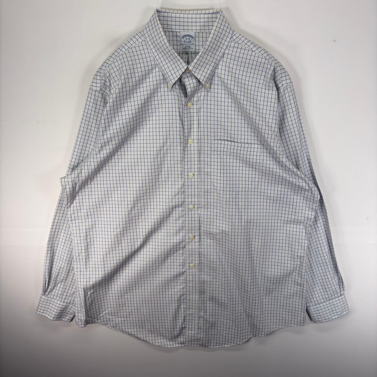 古着 ブルックスブラザーズ Brooks Brothers 長袖シャツ ボタンダウン 1818 胸ポケット 18  ホワイト系 チェック メンズ