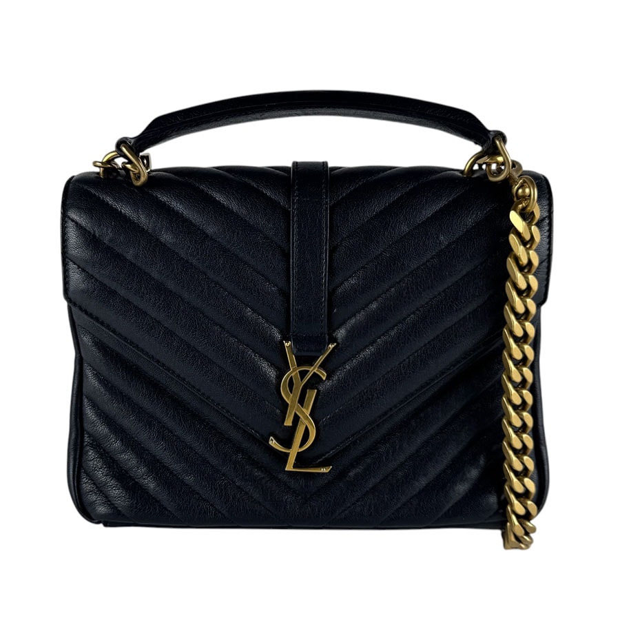 サンローラン SAINT LAURENT ショルダーバッグ カレッジ レザー ネイビー ゴールド レディース 428056【中古】 z10536