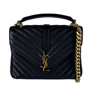 サンローラン SAINT LAURENT ショルダーバッグ カレッジ レザー ネイビー ゴールド レディース 428056【中古】 z10536